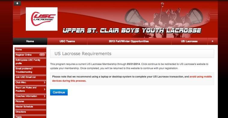7.)If US Lacrosse membership needs to be renewed, click