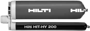 The two omponents ombine and reat when dispensed through a stati mixing nozzle attahed to the manifold. HIT-HY 200 adhesive is available in two options, HIT-HY 200-A, and HIT-HY 200-R.