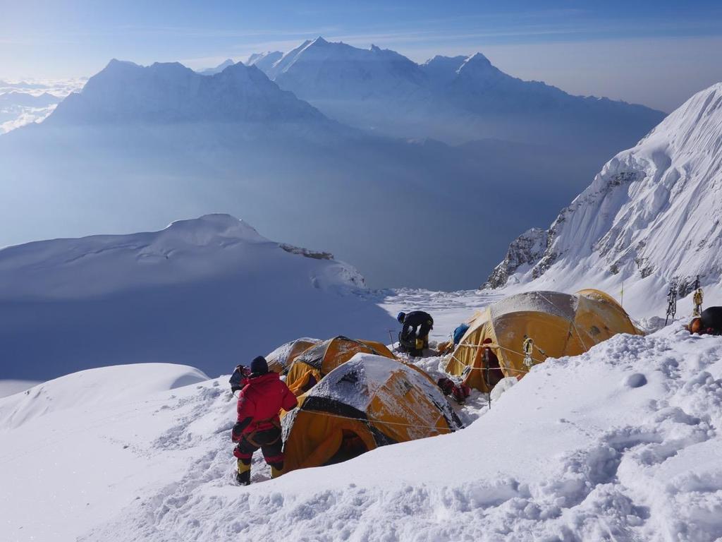 We utilise our strong Sherpa team to establish camps and move group gear up the mountain while we team members progressively carry our own gear to the higher camps.