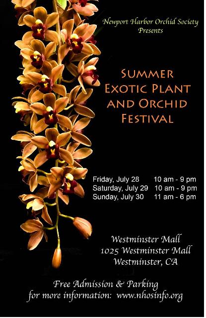org July 1 SDCOS Species Group Meeting First Saturday of the month Paul or Ann Tuskes (858) 274-5829 July 1 Sunset Valley Open House Vista, CA 9am-5pm July 3 AOS Orchid Judging 6pm Casa del Prado,