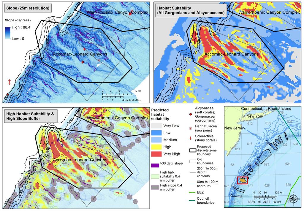 Figure 16: Accomac and Leonard Canyons areas of high slope, deep sea coral