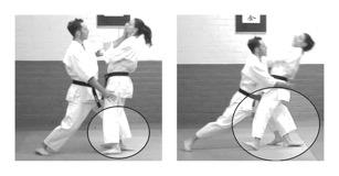 Without the footmovement, the shomen ate will result in pushing away the opponent.