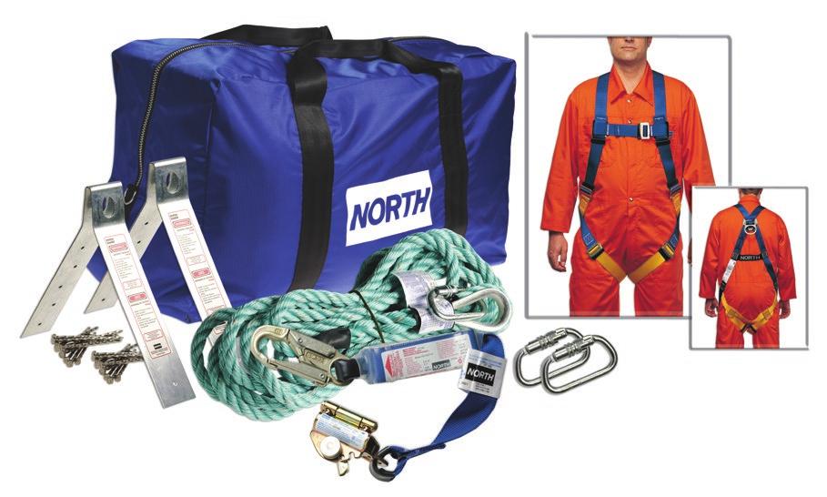 ROOFING North Roofing Kits Roofer s Kit Contains: (1) manual rope grab with Soft Pack energy absorber for travel restraint (1) lightweight universal harness (2) disposable roof anchors with nails for