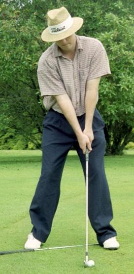 are doing this right, and here they are: Drill 2: Place a club behind your left foot on an angle so it goes through to the front of your right foot.