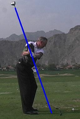 Or you're swing plane is much too upright like this: This swing plane is much too upright but if you had to err on one side or the other it's much better to have a more upright backswing plane.