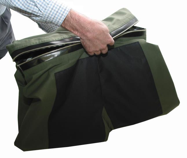 f. Pick up the suit system and place into the bag, with the zipper at the top (Figure 12). Figure 12. Picking up the suit. 7.2 STORAGE WARNING: Never store the suit wet.