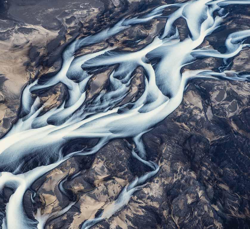 Aerial photograph of glacial rivers in southern Iceland the art of the riffle hitch, a technique for rigging and fishing Atlantic salmon flies.