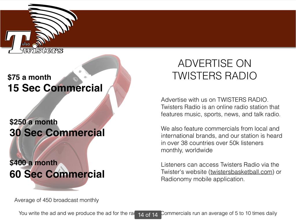 TWISTERS DIGITAL RADIO STATION 100 airings Monthly 100 airings Monthly 100 airings Monthly Advertise with us on TWISTERS RADIO Twisters Radio is a Digital Radio station that features, Music, sports,