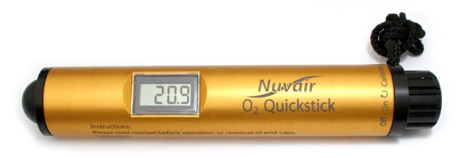 The Nuvair O 2 Quickstick Oxygen Analyzer is designed to measure oxygen levels directly from high-pressure cylinders in the range 0.1-100.0% O 2. No sampling hoses or accessories are necessary.