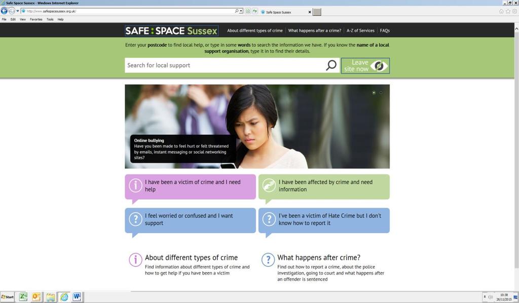 www.safespacesussex.org.uk A new website has launched improving direct access to help and support for victims and witnesses of crime in Sussex.