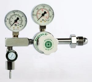 CLINICAL REGULATORS 0 50 PSI DELIVERY RANGE Chrome-plated brass body with all brass high-pressure chamber 2" diameter gauges OUTLET: Needle Valve with 1/8" Hose Barb (all models) 6 year limited