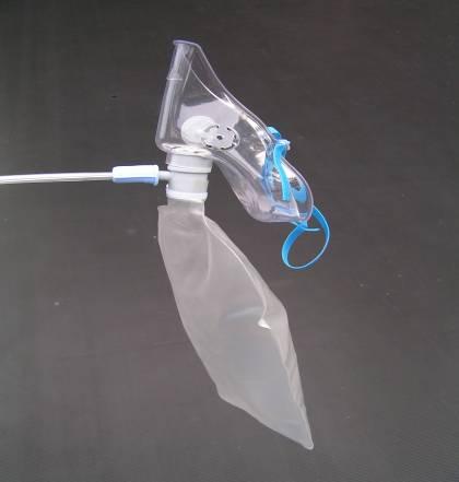IV) Reservoir mask (non re-breathe mask) DEVICE DESCRIPTIO N Reservoir Mask Mask has a soft plastic face piece with flapvalve exhalation ports (Non-rebreathe Mask) which may be removed for emergency