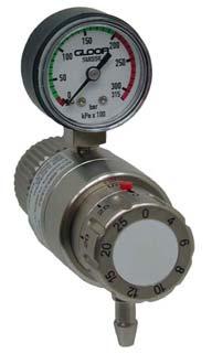 Art. 5140 Pressure regulator with flow gauge, i.e. with indication l/min on secondary gauge. Integral safety valve. This pressure regulator is a cost effective alternative to Art.5150.
