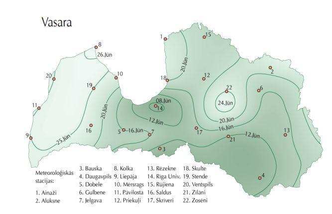 atšķirības Latvijas teritorijā ir salīdzinoši nelielas, un tās svārstās galvenokārt 16.5-17.0 o C robežās.