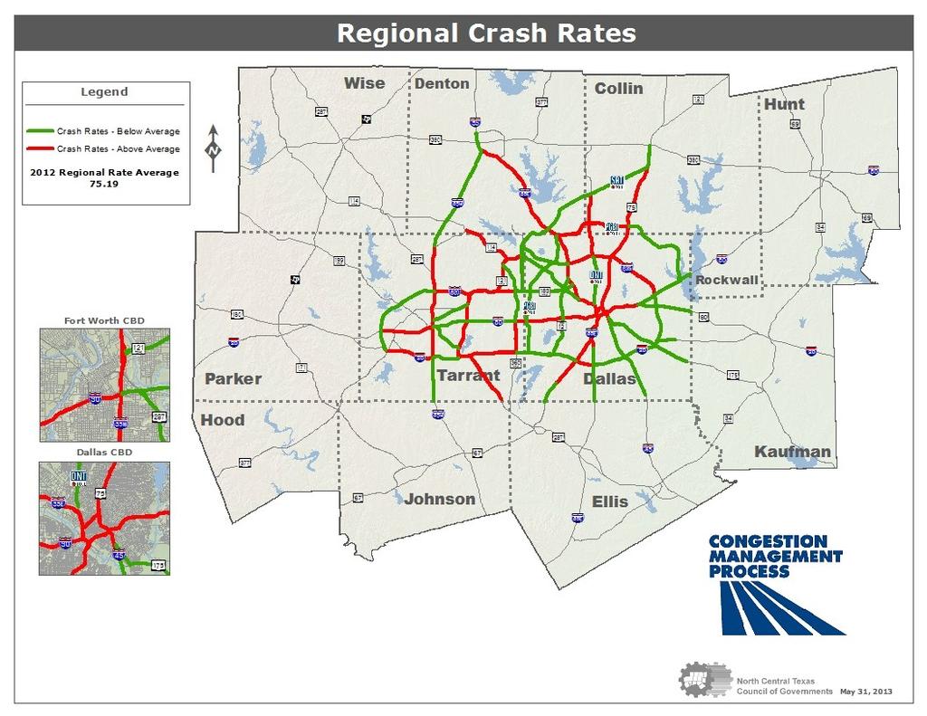 2012 Crash Rates by CMP Corridor Segment Crash Rates by Corridor To assist with the 2013 Congestion Management Process (CMP) update, crash rates were calculated for 93 limited access facility