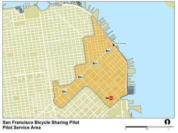 PAGE 24. Image: Map of Bicycle Sharing Pilot Service Area in Downtown San Francisco.