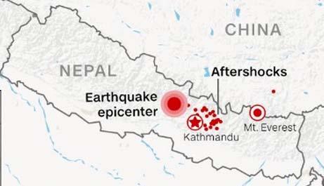 Map of Aftershocks Exhibit 4. Map of earthquake epicenter and aftershocks in the vicinity of Mt. Everest Source: CNN, http://edition.cnn.