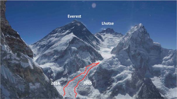charted a helicopter to conduct a reconnaissance of the new route through the Khumbu Icefall.