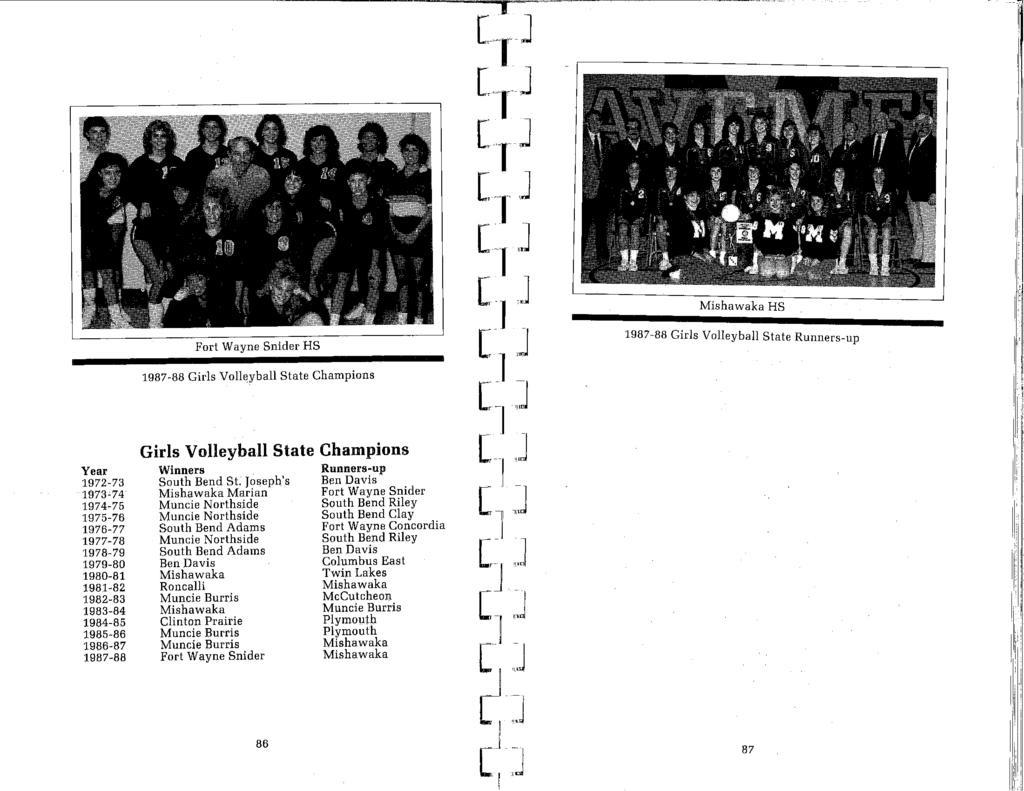 Fort Wayne Snider HS 1987-88 Girls Volleyball State Champions C-r J L.
