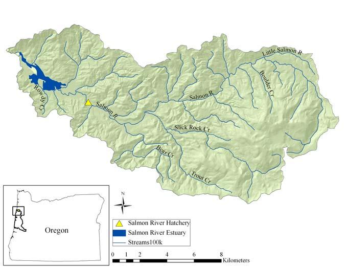 Figure 1. Salmon River basin on the north-central Oregon Coast.! Lower Estuary Source: WAC Corporation, June/July 1997 #! Mid-Estuary 78 Marsh Upper Estuary 87 Marsh Reference 96 Marsh Figure 2.