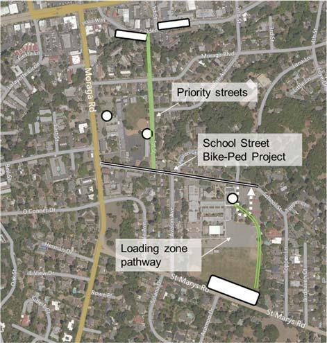This network would include the School Street Bike-Ped Connection to Trail concept, with enhanced safety measures at other key intersections.