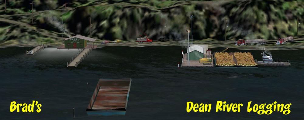 Along the waterfront area you will find a seaplane base (where our journey begins), an extensive logging loading area (Dean River Logging), a Brad's Bait & BBQ, a medical center for the area near the