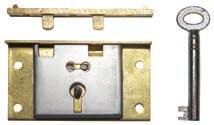 Finish - SC. 11.50 W 2 ¾ H 2 ¼ Dist. to pin 1 1406 Box lock, brass.