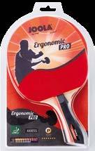 The excellent playing features of the 5-ply Ergonomic blade are completed by the extremely grippy ITTF approved 1.8mm JOOLA Smash rubbers. ERGONOMIC PRO 5-ply glued cottonwood plywood, 1.9 2.