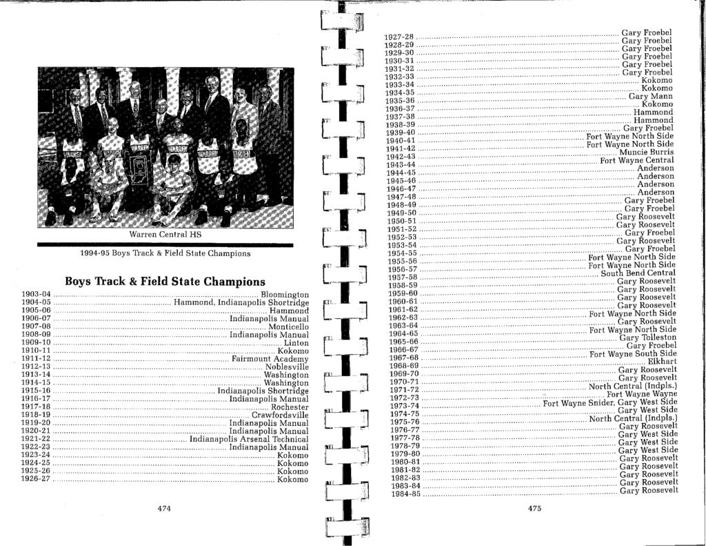 193-4. 1994-95 Boys Track & Field State Champions Boys Track & Field State Champions 194-5. Bloomington i ~g~:g~. igg~:gg... Hammond................ Hammond, ndianapolis Shortridge... Monticello.