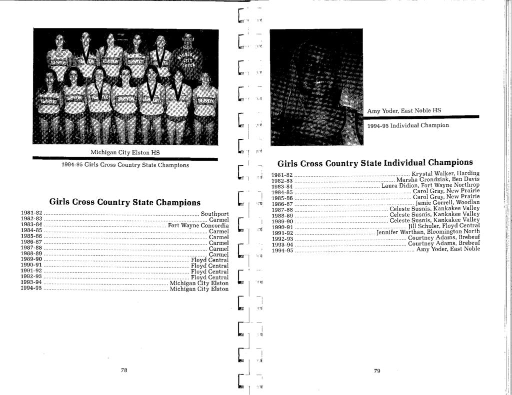 " c \ " ~ Amy Yoder, East Noble HS 1994-95 ndividual Champion Michigan City Elston HS 1994-95 Girls Cross Country State Champions Girls Cross Country State Champions 1981-82... Southport i~~~:~~ Carmel.
