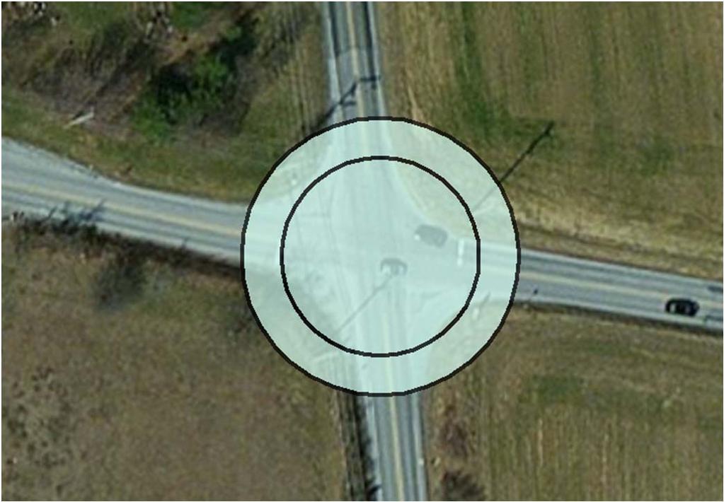 July 11, 2013 Page 4 Figure 2 Example of Approximate Impacts of a Single Lane Roundabout with WB 67 Design Vehicle The footprint and associated impacts should be assessed at a similar level for