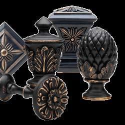 The finials are solid wood and are packaged in pairs.