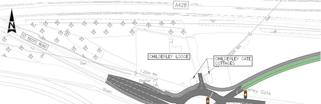 5.3.3 Proposal 1c - Priority busway through the centre of an enlarged Bourn Roundabout The proposal would provide a busway intersecting the Bourn roundabout with a signalised hamburger style