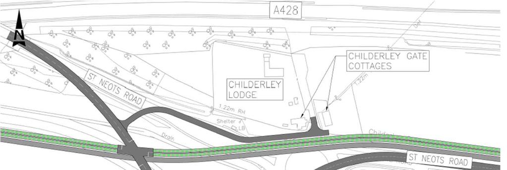 5.3.8 Proposal 5 Replacement of the existing roundabout with a main through road The proposal would comprise of removal of the existing Bourn roundabout, replaced by a realigned through road linking