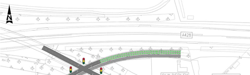 6.3 Proposal 3a. Signalised burst-through junction on St Neots Road 6.3.1 Junction Arrangement Proposal 3a would be a burst-through junction on the west section of St Neots Road, with the busway