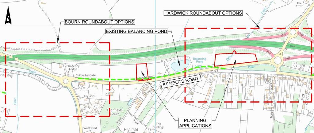 7.4 Proposal 2 Busway adjacent to St Neots Road The proposal would provide a busway aligned along the southern side of the land area adjacent to the eastbound carriageway of St Neots Road.