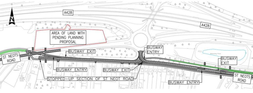 9.3 Proposal 6. - Provision of a burst-through bus junction on St Neots Road and reopen stopped-up St Neots Road with new junction 9.3.1 Junction Arrangement Proposal 6 would provide a burst-through