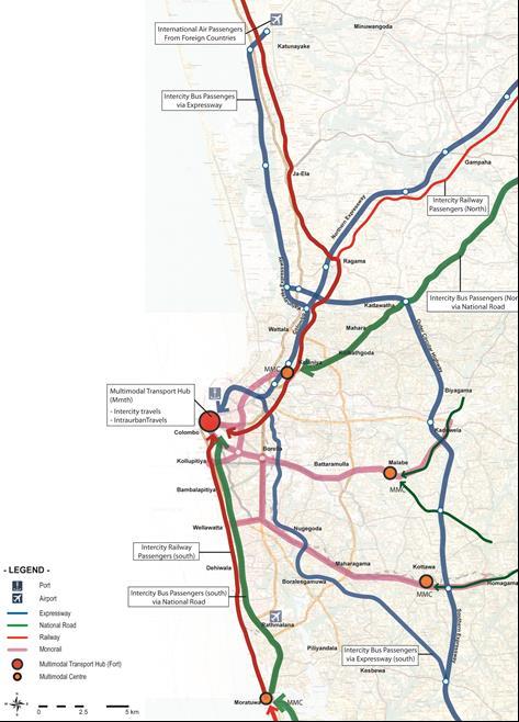 Multi-modal Centres (MMCs) as Traffic Nodes 4 MMCs Kelaniya Multimodal Centre (MMC) is proposed with Monorail, Railway, BRT,