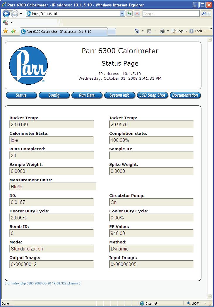 D COMMUNICATIONS INTERFACES The calorimeter offers a web server service. Test reports can be viewed with a web browser using a URL of the following form.