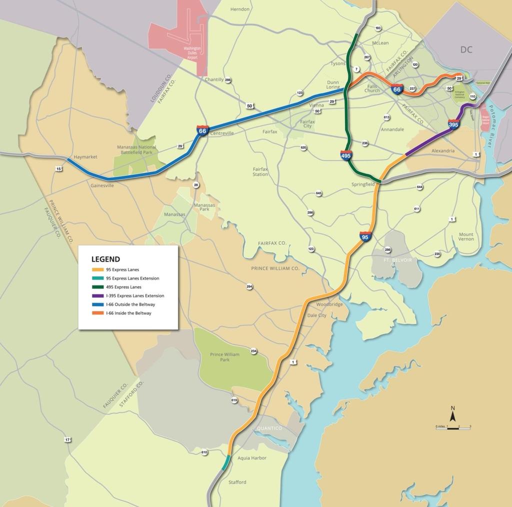 Northern Virginia Express Lanes Network By 2022, a 90+ mile seamless network of express lanes will provide faster and more reliable trips for drivers, carpoolers, and transit users in Northern