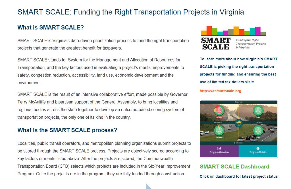 SMART SCALE and Project Development SMART SCALE prioritizes for funding Commonwealth
