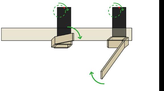 The black beams are attached to a circular input. The beams move in the dotted paths, causing the motion of the legs.