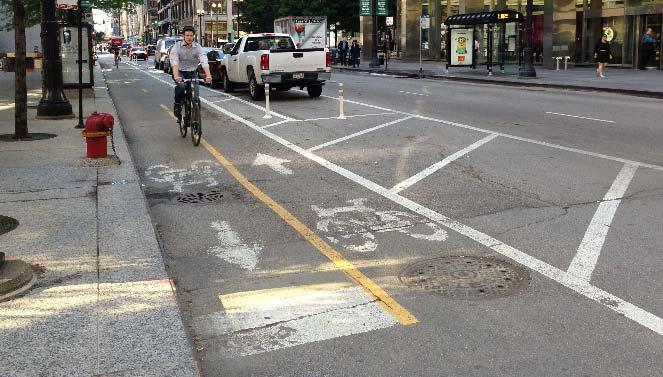 protected bike lane on a two-way