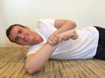 fatigue, hold baseball in hand 2) W 2 x 30 -Lie on stomach -Squeeze shoulder