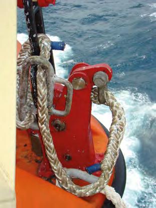 Wrong purpose: The strop and link being used here is actually a recovery strop for use when the boat is being recovered in adverse conditions.