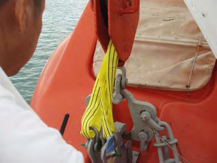 Launching 12 Sequence of actions (Sling type FPDs): 1 Before starting While the boat is still in its stowed position, you should ensure that the FPDs are attached, or connected correctly.