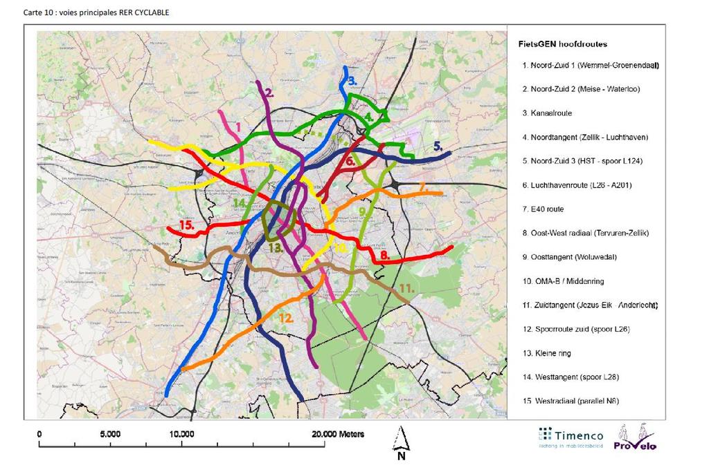 THE MAIN ROADS OF THE CYCLING RER 14 priority routes have been selected, linking the nearby Flemish periphery to Brussels, in addition to a Brussels only route along the small ring road.