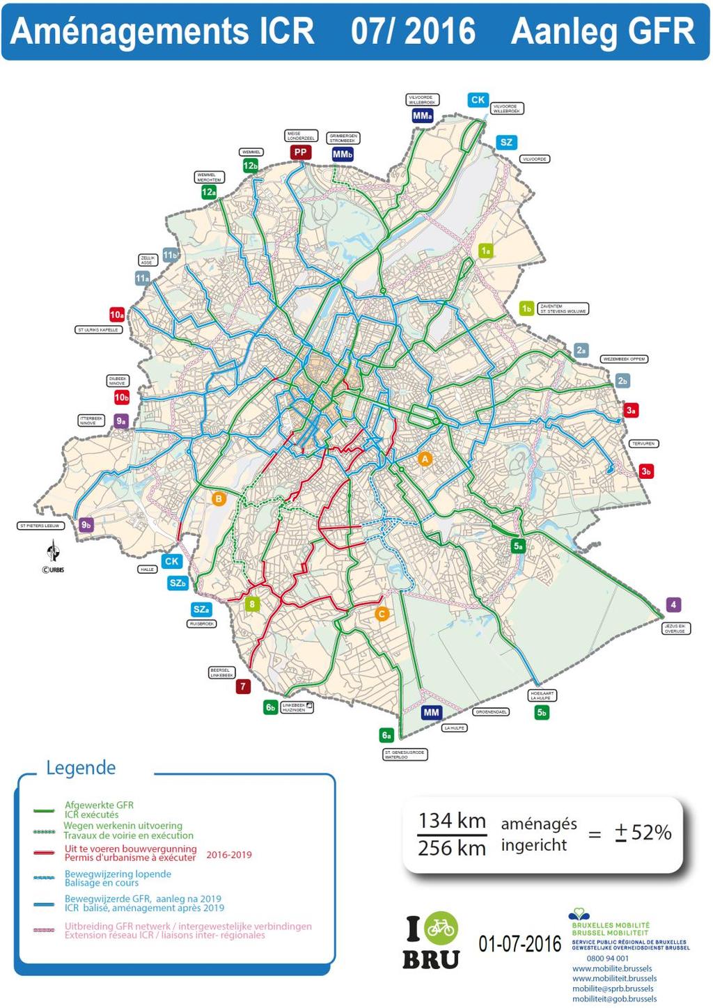 CURRENT STATE OF REGIONAL CYCLE ROUTES INBRUSSELS In the Brussels-Capital Region, the creation of cycle RER routes raises the question of coordination with regional cycle route projects.