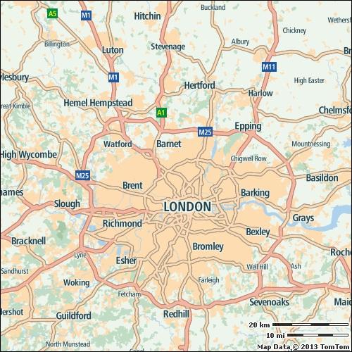 London 27% of city compared to continent 14/59 on highways 14%
