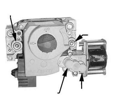 5 inches w.c. for natural gas or between 0 and 3.5 inches w.c. for propane gas. Take this reading as close as possible to the heater. (The gas valves have an inlet pressure tap; see FIGURE 4.